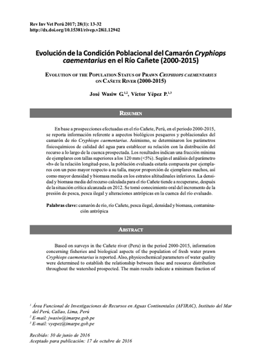 Evolución de la Condición Poblacional del Camarón Cryphiops caementarius en el Río Cañete (2000-2015)