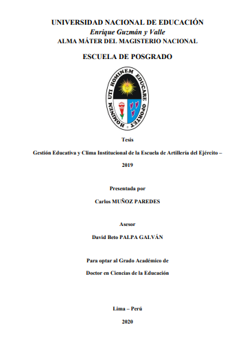 Gestión educativa y clima institucional de la Escuela de Artillería del Ejército – 2019