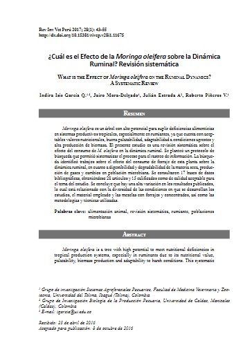 ¿Cuál es el Efecto de la Moringa oleifera sobre la Dinámica Ruminal? Revisión sistemática