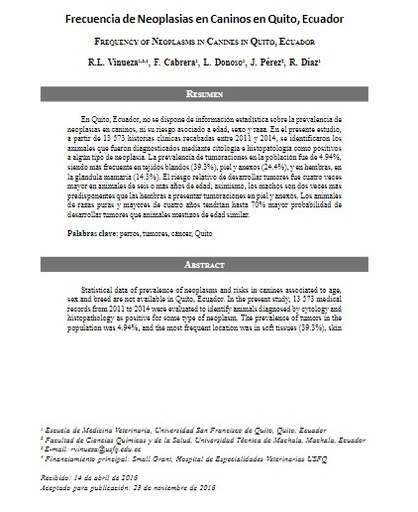 Frecuencia de Neoplasias en Caninos en Quito, Ecuador