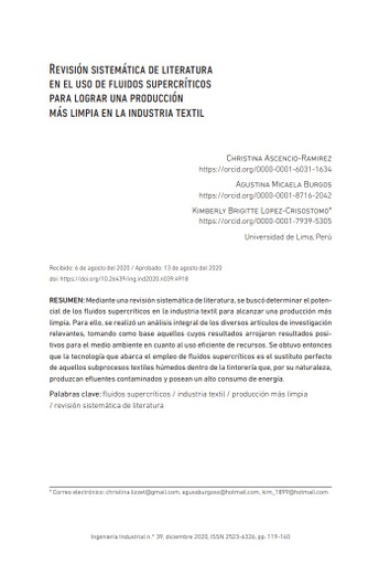 Revisión sistemática de literatura en el uso de fluidos supercríticos para lograr una producción más limpia en la industria textil