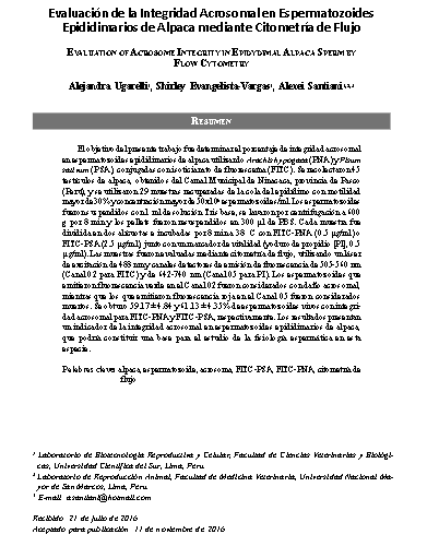 Evaluación de la Integridad Acrosomal en Espermatozoides Epididimarios de Alpaca mediante Citometría de Flujo