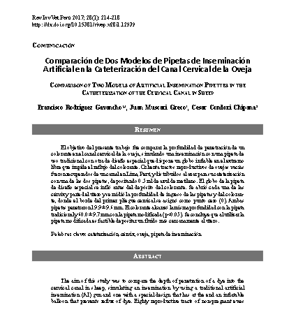 Comparación de Dos Modelos de Pipetas de Inseminación Artificial en la Cateterización del Canal Cervical de la Oveja