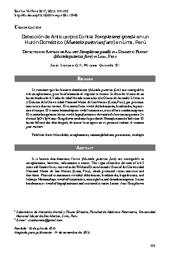 Detección de Anticuerpos Contra Toxoplasma gondii en un Hurón Doméstico (Mustela putorius furo) en Lima, Perú