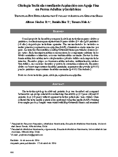 Citología Testicular mediante Aspiración con Aguja Fina en Perros Adultos y Geriátricos