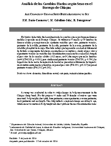 Análisis de los Cambios Etarios según Sexo en el Borrego de Chiapas
