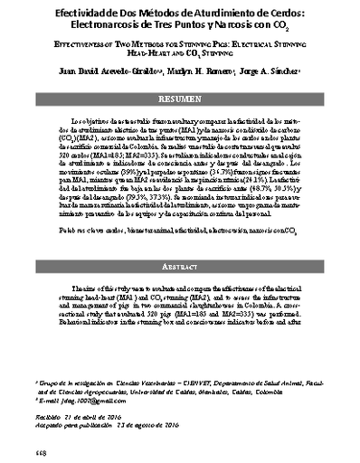 Efectividad de Dos Métodos de Aturdimiento de Cerdos: Electronarcosis de Tres Puntos y Narcosis con CO2