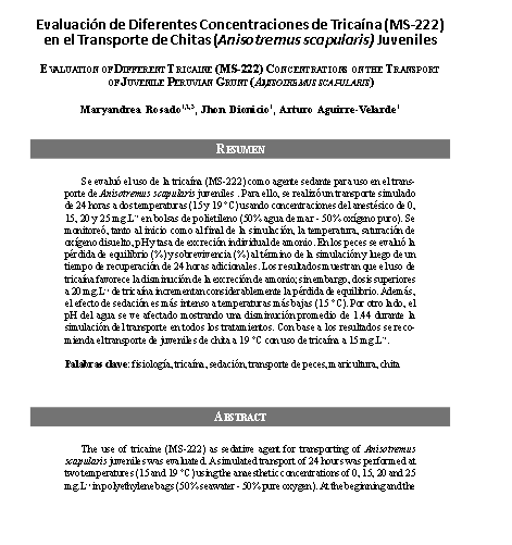 Evaluación de Diferentes Concentraciones de Tricaína (MS-222) en el Transporte de Chitas (Anisotremus scapularis) Juveniles