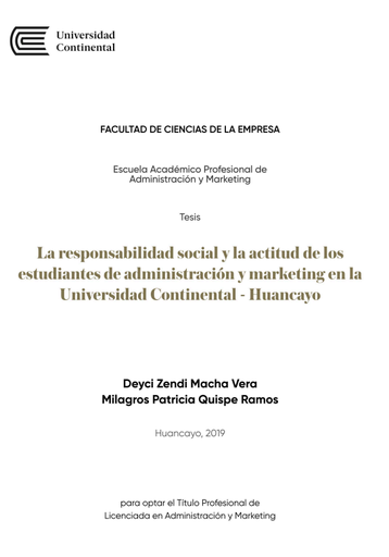 La responsabilidad social y la actitud de los estudiantes de administración y marketing en la Universidad Continental – Huancayo