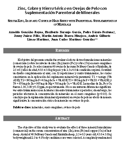 Zinc, Cobre y Hierro Sérico en Ovejas de Pelo con Suplementación Parenteral de Minerales