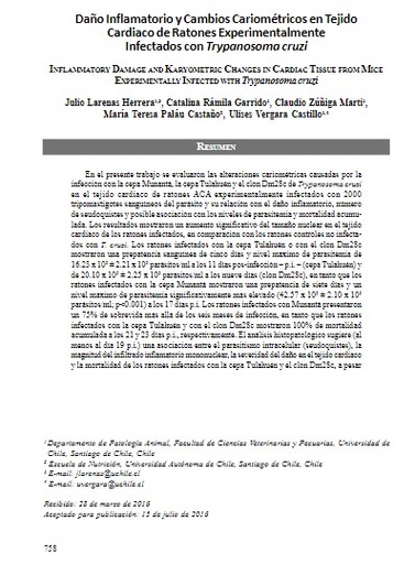 Daño Inflamatorio y Cambios Cariométricos en Tejido Cardiaco de Ratones Experimentalmente Infectados con Trypanosoma cruzi