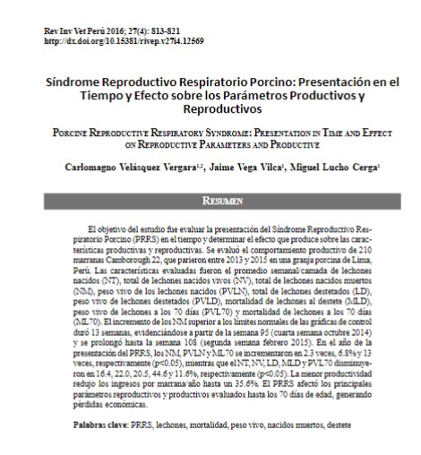 Síndrome Reproductivo Respiratorio Porcino: Presentación en el Tiempo y Efecto sobre los Parámetros Productivos y Reproductivos