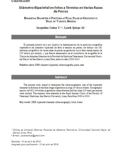 Diámetro Biparietal en Fetos a Término en Varias Razas de Perros