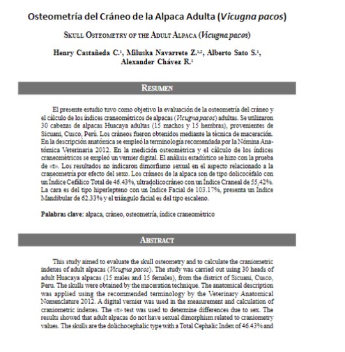 Osteometría del Cráneo de la Alpaca Adulta (Vicugna pacos)