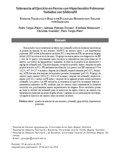 Tolerancia al Ejercicio en Perros con Hipertensión Pulmonar Tratados con Sildenafil