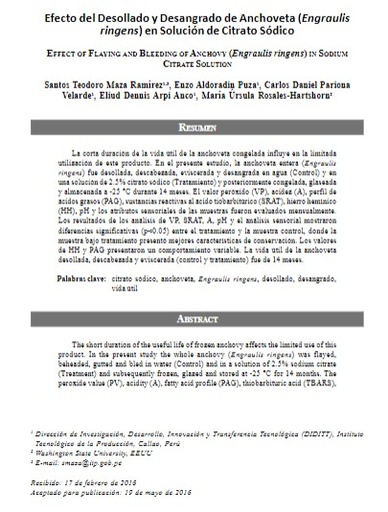 Efecto del Desollado y Desangrado de Anchoveta (Engraulis ringens) en Solución de Citrato Sódico