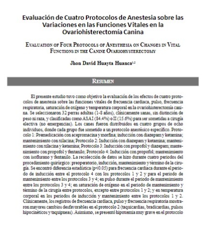 Evaluación de Cuatro Protocolos de Anestesia sobre las Variaciones en las Funciones Vitales en la Ovariohisterectomía Canina