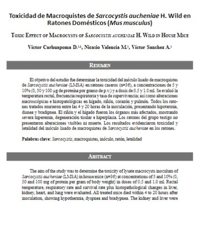 Toxicidad de Macroquistes de Sarcocystis aucheniae H. Wild en Ratones Domésticos (Mus musculus)
