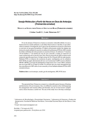 Sexaje Molecular a Partir de Heces en Osos de Anteojos (Tremarctos ornatus)