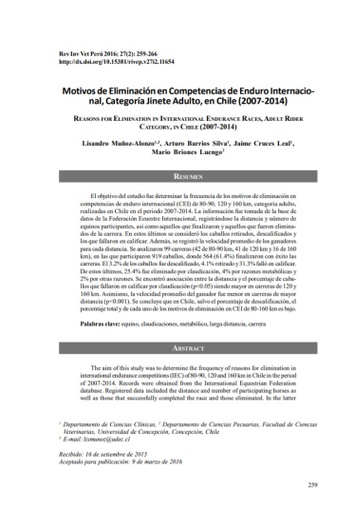 Motivos de Eliminación en Competencias de Enduro Internacional, Categoría Jinete Adulto, en Chile (2007-2014)