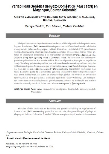 Variabilidad Genética del Gato Doméstico (Felis catus) en Magangué, Bolívar, Colombia