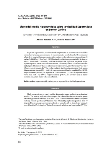 Efecto del Medio Hipoosmótico sobre la Vitalidad Espermática en Semen Canino