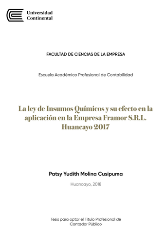 La Ley de Insumos Químicos y su efecto en la aplicación en la Empresa Framor S.R.L. Huancayo 2017