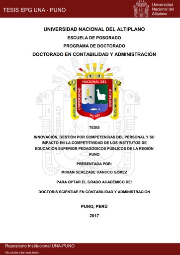 Innovación, gestión por competencias del personal y su impacto en la competitividad de los Institutos de Educación Superior Pedagógicos Públicos de la Región Puno