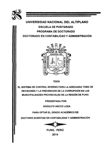 El sistema de control interno para la adecuada toma de decisiones y la prevención de la corrupción en las municipalidades provinciales de la región de Puno