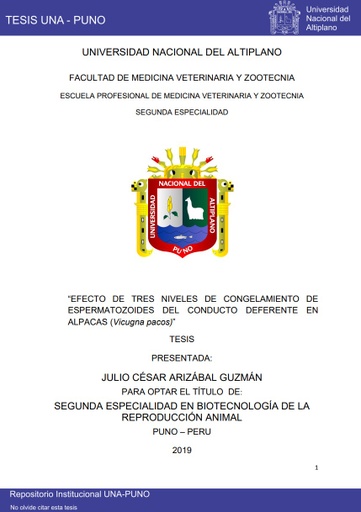 Efecto de tres niveles de congelamiento de espermatozoides del conducto deferente en alpacas (Vicugna pacos)