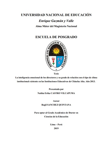 La inteligencia emocional de los directores y su grado de relación con el tipo de clima institucional existente en las Instituciones Educativas de Chincha Alta. Año 2013
