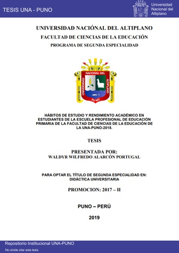 Hábitos de estudio y rendimiento académico en estudiantes de la Escuela Profesional de Educación Primaria de la Facultad de Ciencias de la Educación de la UNA-Puno-2018