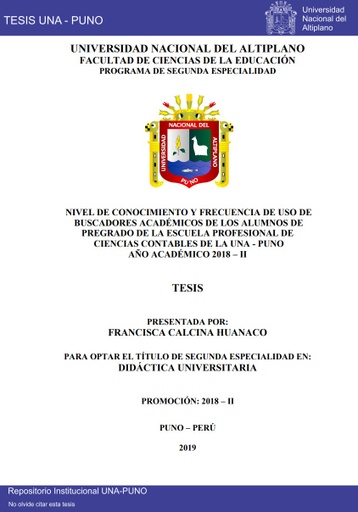 Nivel de conocimiento y frecuencia de uso de buscadores académicos de los alumnos de pregrado de la Escuela Profesional de Ciencias Contables de la UNA - Puno año académico 2018 – II