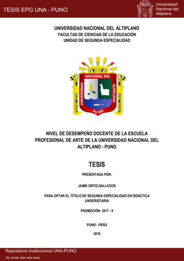 Nivel de desempeño docente de la Escuela Profesional de Arte de la Universidad Nacional del Altiplano - Puno