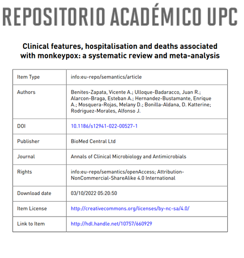 Clinical features, hospitalisation and deaths associated with monkeypox: a systematic review and meta-analysis