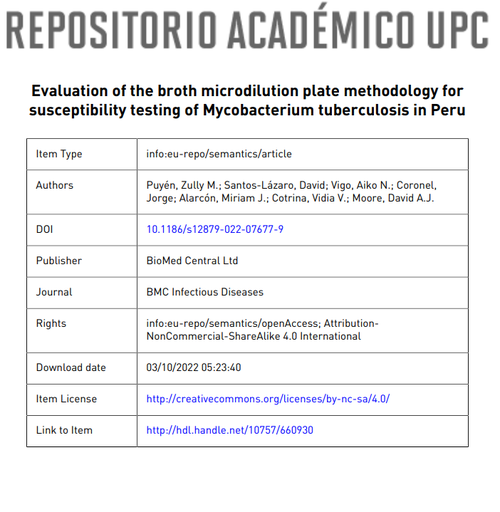 Evaluation of the broth microdilution plate methodology for susceptibility testing of Mycobacterium tuberculosis in Peru