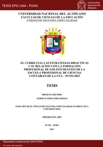 El currículo, las estrategias didácticas y su relación con la formación profesional de los estudiantes de la Escuela Profesional de Ciencias Contables de la UNA – Puno 2015