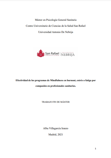 Efectividad de los programas de Mindfulness en burnout, estrés o fatiga por compasión en profesionales sanitarios