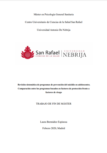 Revisión sistemática de programas de prevención del suicidio en adolescentes. Comparación entre los programas basados en factores de protección frente a factores de riesgo