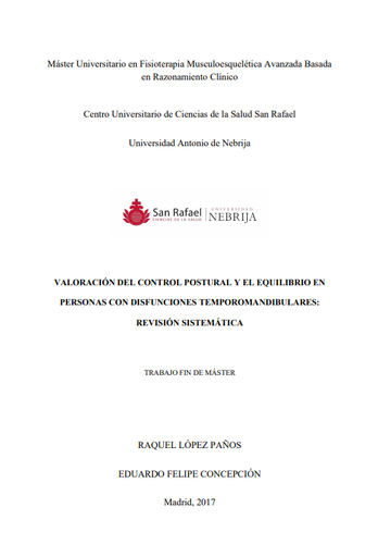 VALORACIÓN DEL CONTROL POSTURAL Y EL EQUILIBRIO EN PERSONAS CON DISFUNCIONES TEMPOROMANDIBULARES