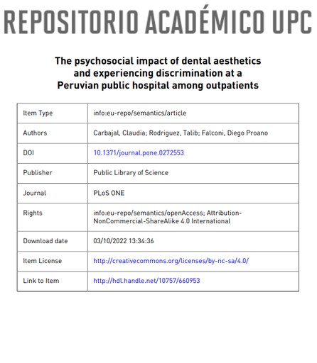 The psychosocial impact of dental aesthetics and experiencing discrimination at a Peruvian public hospital among outpatients