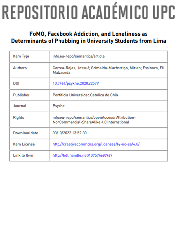 FoMO, Facebook Addiction, and Loneliness as Determinants of Phubbing in University Students from Lima