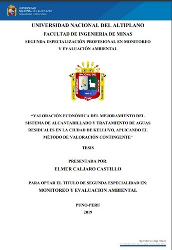 Valoración económica del mejoramiento del sistema de alcantarillado y tratamiento de aguas residuales en la ciudad de Kelluyo, aplicando el método de valoración contingente