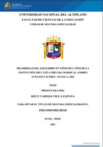 Desarrollo del equilibrio en niños de 5 años de la Institución Educativa Privada Mariscal Andrés Avelino Cáceres - Juliaca, 2021