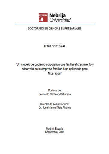 Un modelo de gobierno corporativo que facilita el crecimiento y  desarrollo de la empresa familiar. Una aplicación para  Nicaragua