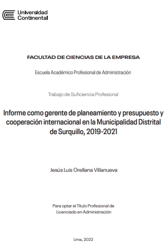 Informe como gerente de planeamiento y presupuesto y cooperación internacional en la Municipalidad Distrital de Surquillo, 2019-2021