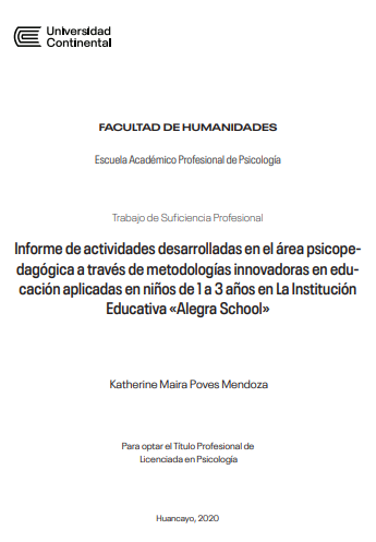 Informe de actividades desarrolladas en el área psicopedagógica a través de metodologías innovadoras en educación aplicadas en niños de 1 a 3 años en La Institución Educativa «Alegra School»