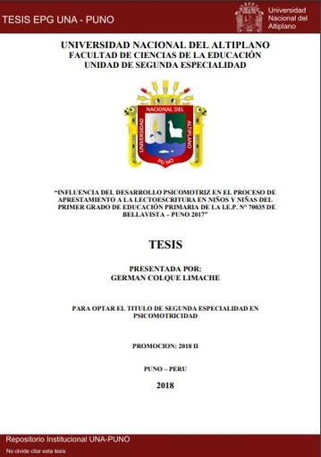 Influencia del desarrollo psicomotriz en el proceso de aprestamiento a la lectoescritura en niños y niñas del primer grado de Educación Primaria de la I.E.P. N° 70035 de Bellavista – Puno 2017