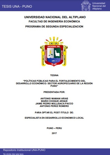 Políticas públicas para el fortalecimiento del desarrollo económico: sector agropecuario de la Región Puno