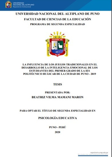 La influencia de los juegos tradicionales en el desarrollo de la inteligencia emocional de los estudiantes del primer grado de la IES Politécnico Huáscar de la ciudad de Puno - 2019